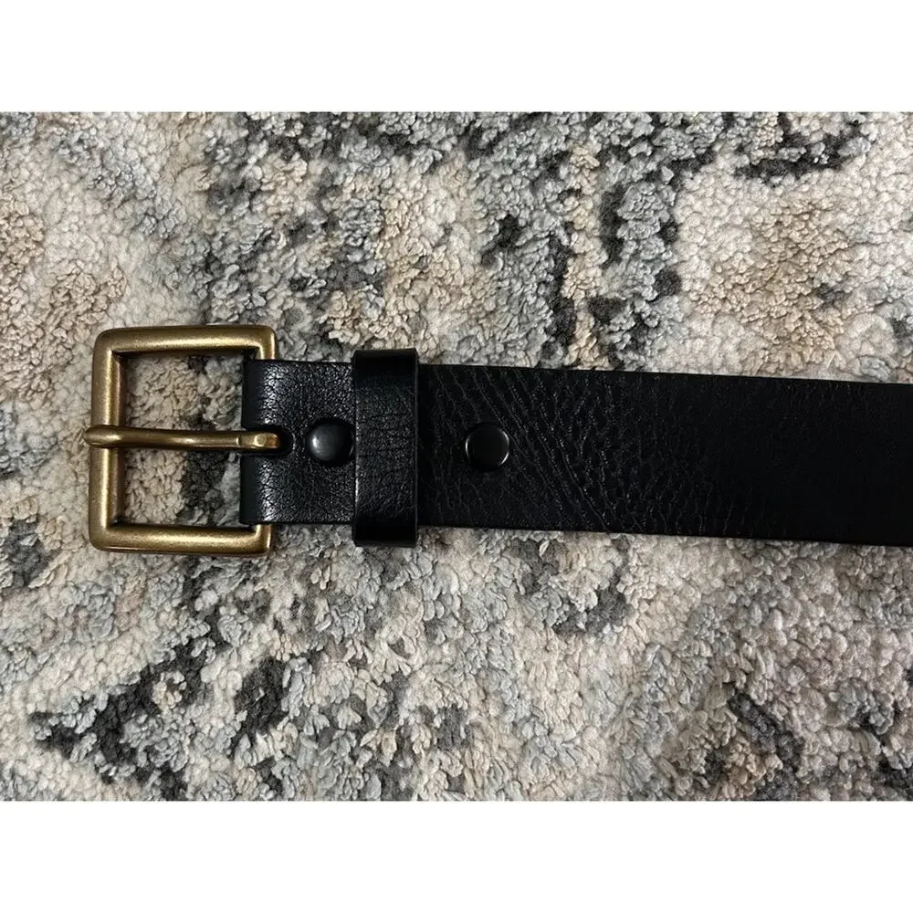 Wilson’s Leather Black Genuine Leather Men’s Belt Brass Gold Buckle Size Medium